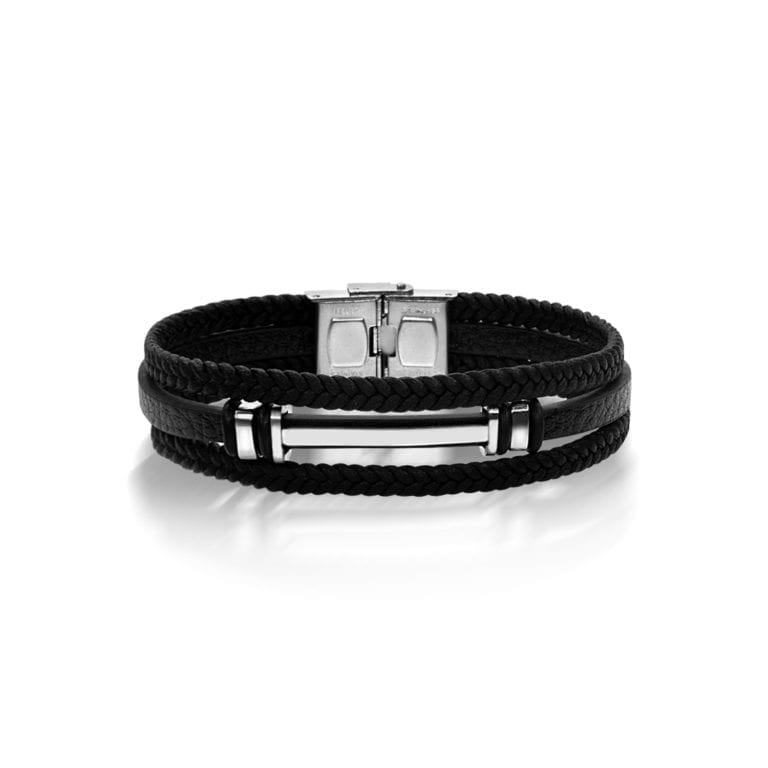 צמיד עור בשילוב פלטה עדינה לגבר