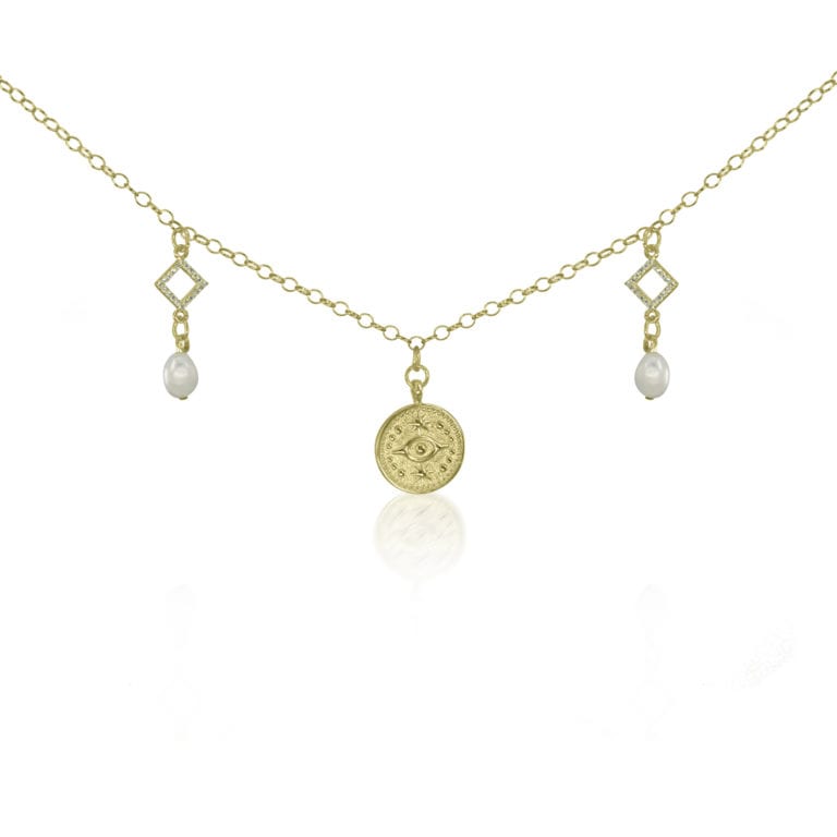 שרשרת Golden Eye Pearls - שרשרת סופר ייחודית בעלת שלושה תליונים מושלמים.
