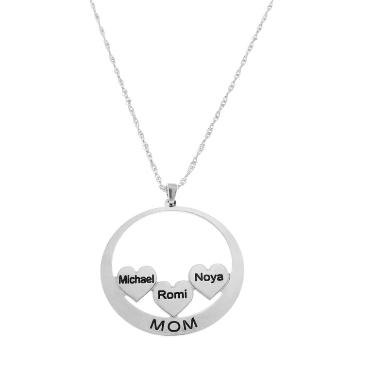 שרשרת MOM במעגל עם לבבות - מיוחדת מכסף אמיתי 925 ! .