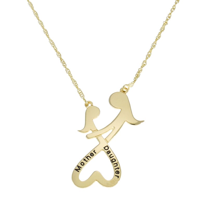 שרשרת אמא האוחזת בבתה לחריטה