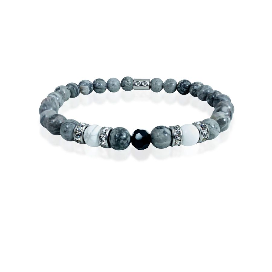 צמיד חרוזים אפור ולבן